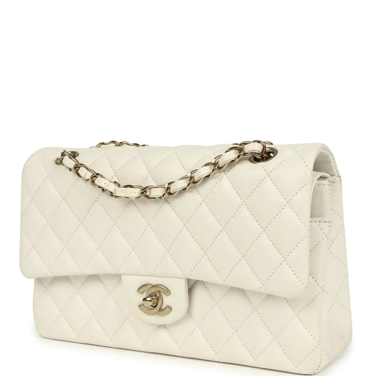 Chanel Chanel Medium Classic Double Flap White Caviar Light Gold Hardware | Thumbnail 5