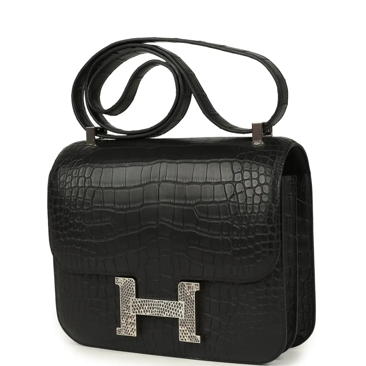 HERMÈS Hermes Constance 24 Black Matte Alligator and Ombre Lizard Marquette Palladium Hardware | Thumbnail 5 HERMÈS Hermes Constance 24 Black Matte Alligator and Ombre Lizard Marquette Palladium Hardware | Thumbnail 5