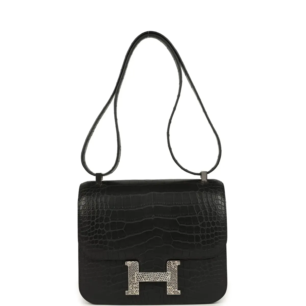 HERMÈS Hermes Constance 24 Black Matte Alligator and Ombre Lizard Marquette Palladium Hardware | Thumbnail 7 HERMÈS Hermes Constance 24 Black Matte Alligator and Ombre Lizard Marquette Palladium Hardware | Thumbnail 7