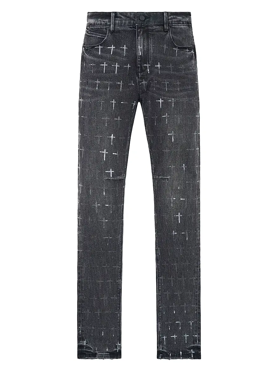 RTA Men's Bryant Logo-Printed Skinny Jeans - Noir Coated Grey | Image 1 RTA Men's Bryant Logo-Printed Skinny Jeans - Noir Coated Grey | Image 1