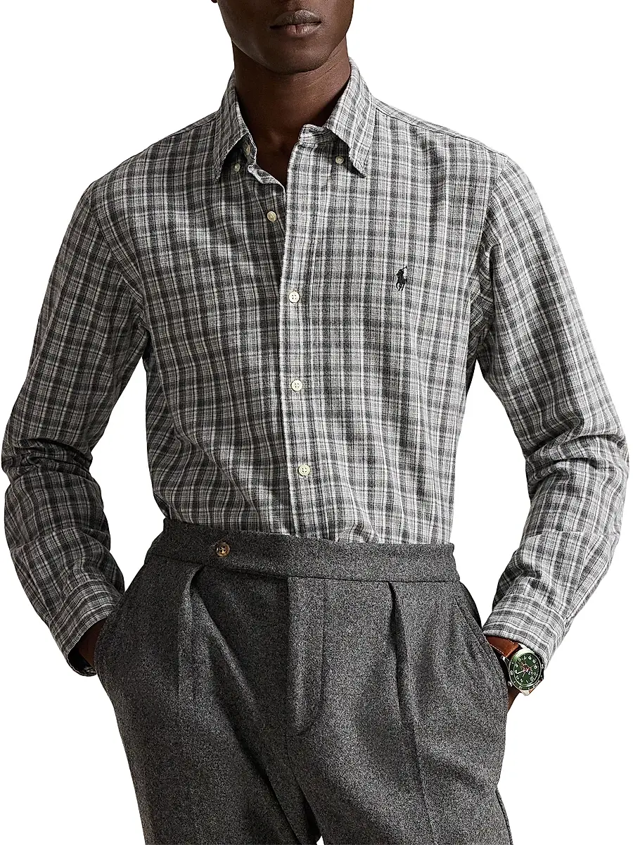 Polo Ralph Lauren Men's Brushed Cotton Oxford Shirt - Grey Heather Multi | Thumbnail 3