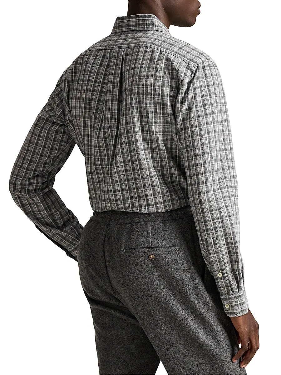 Polo Ralph Lauren Men's Brushed Cotton Oxford Shirt - Grey Heather Multi | Thumbnail 4