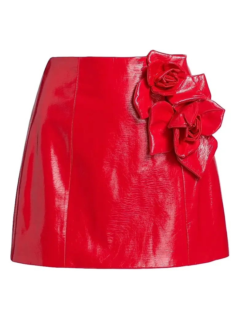 Women's Liva Rose-Appliqué Faux-Leather Miniskirt