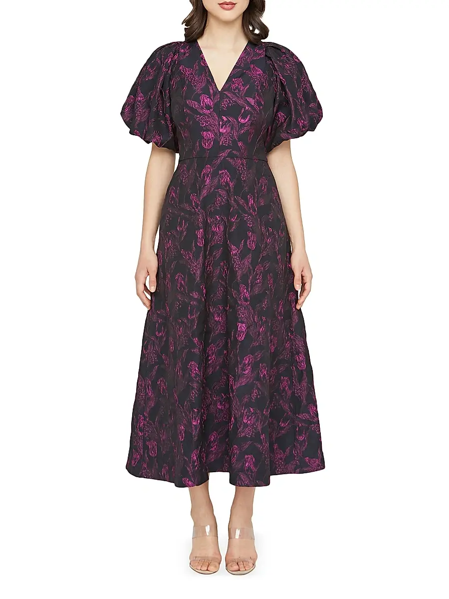 Kay Unger Women's Grace Floral Jacquard Fit & Flare Midi-Dress | Thumbnail 2