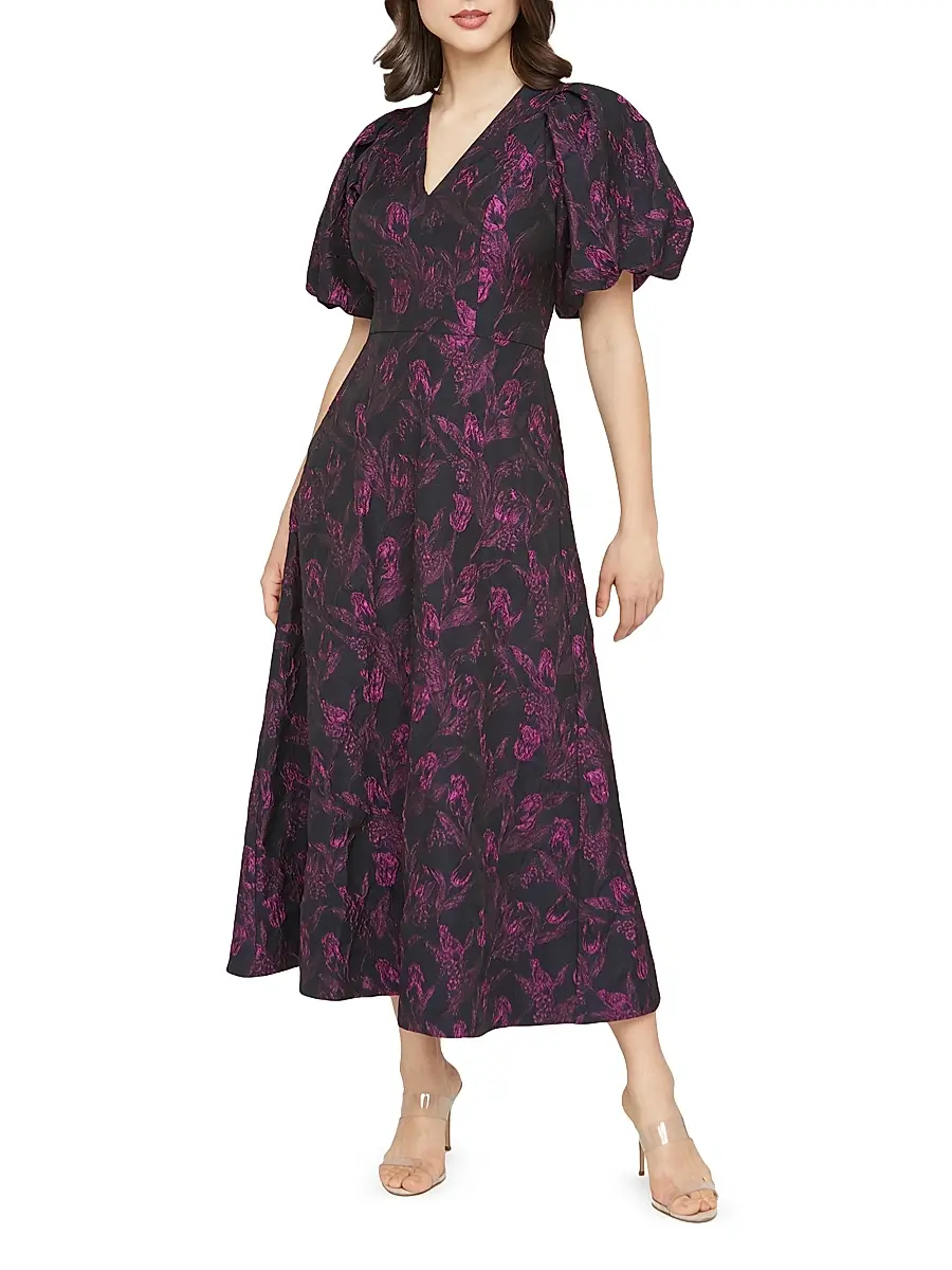 Kay Unger Women's Grace Floral Jacquard Fit & Flare Midi-Dress | Thumbnail 3