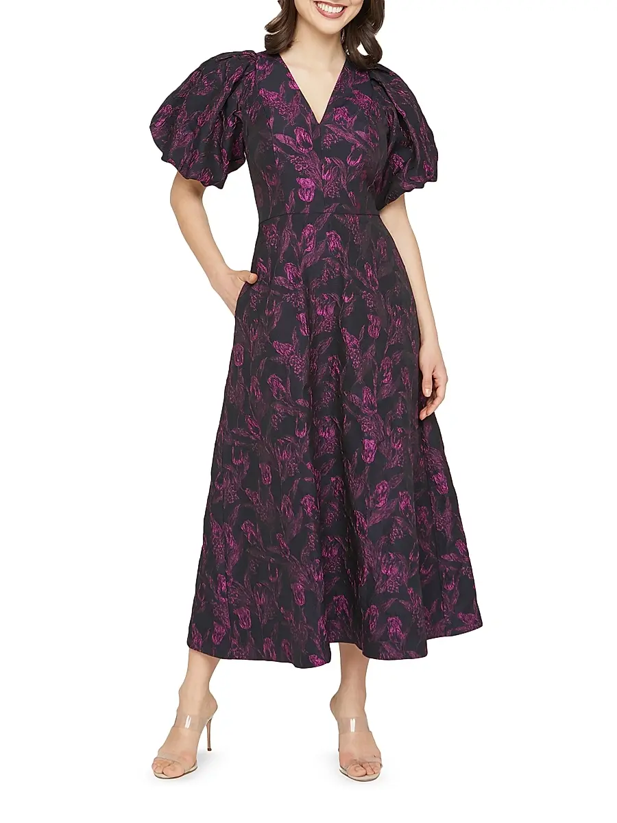 Kay Unger Women's Grace Floral Jacquard Fit & Flare Midi-Dress | Thumbnail 4