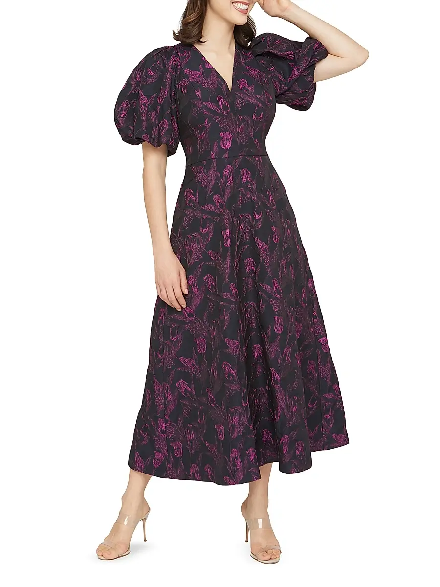 Kay Unger Women's Grace Floral Jacquard Fit & Flare Midi-Dress | Thumbnail 6