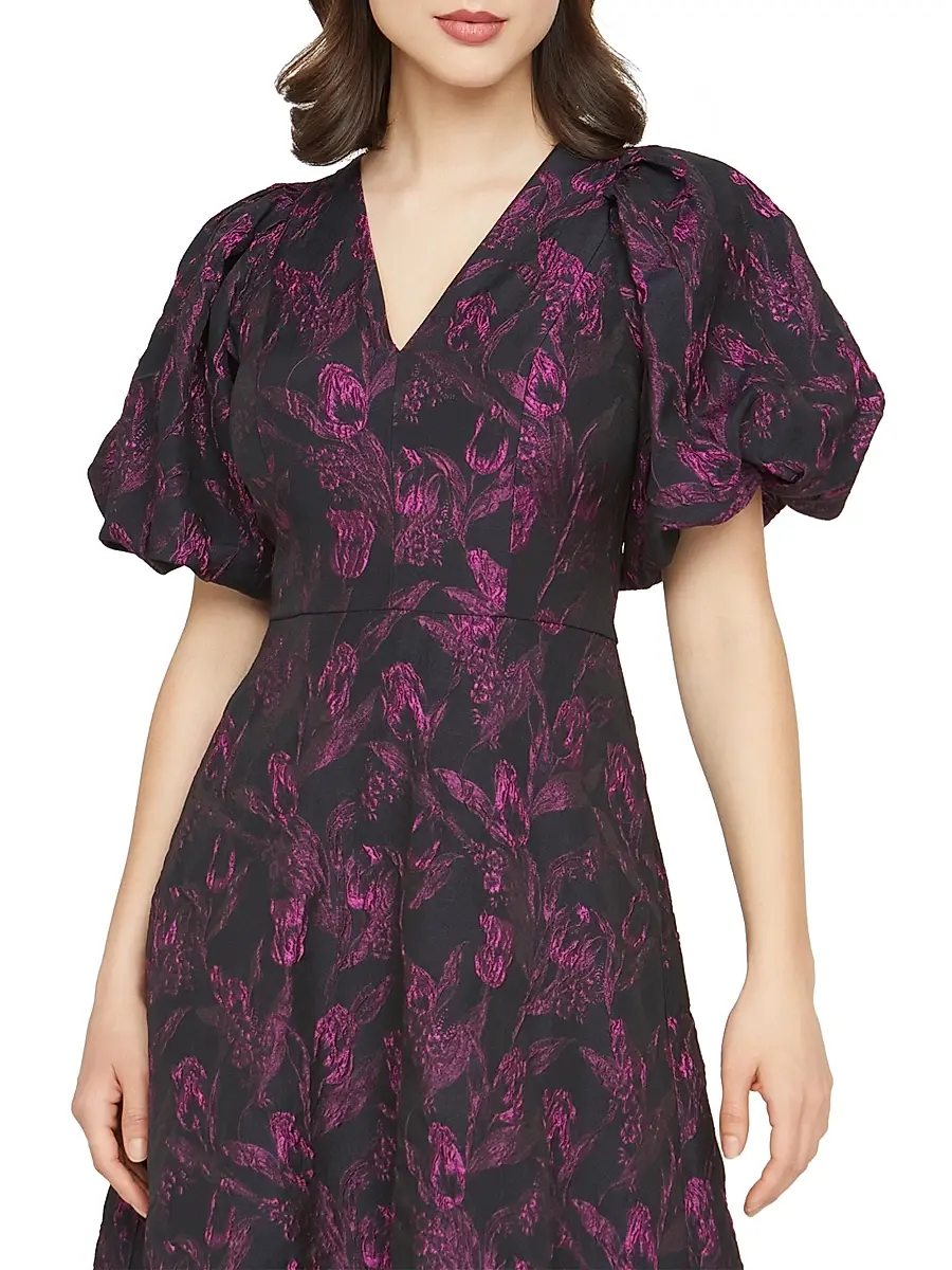 Kay Unger Women's Grace Floral Jacquard Fit & Flare Midi-Dress | Thumbnail 7