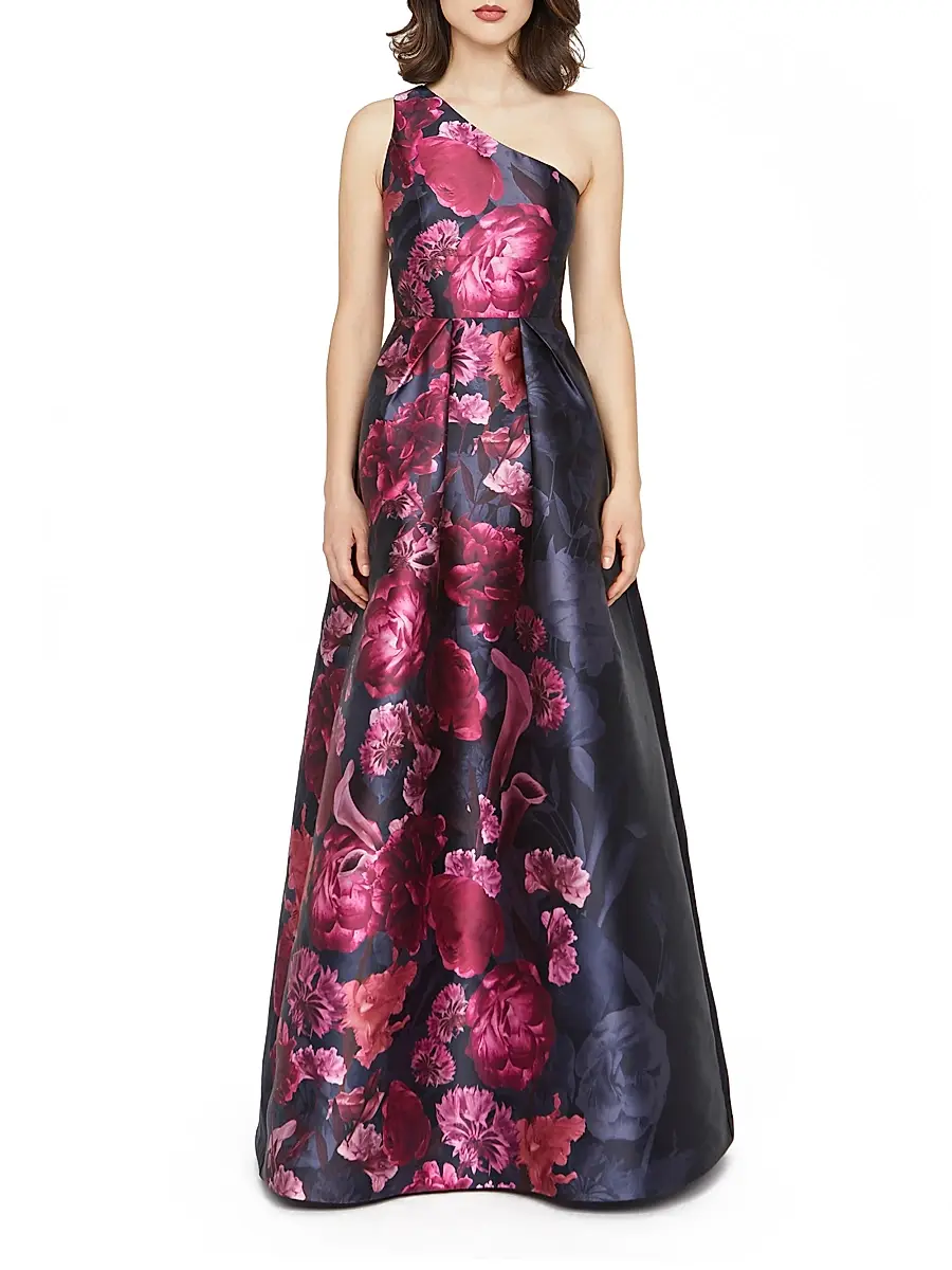 Kay Unger Women's Dianna Floral Mikado One-Shoulder Gown | Thumbnail 2