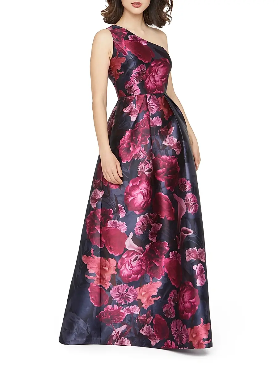 Kay Unger Women's Dianna Floral Mikado One-Shoulder Gown | Thumbnail 3