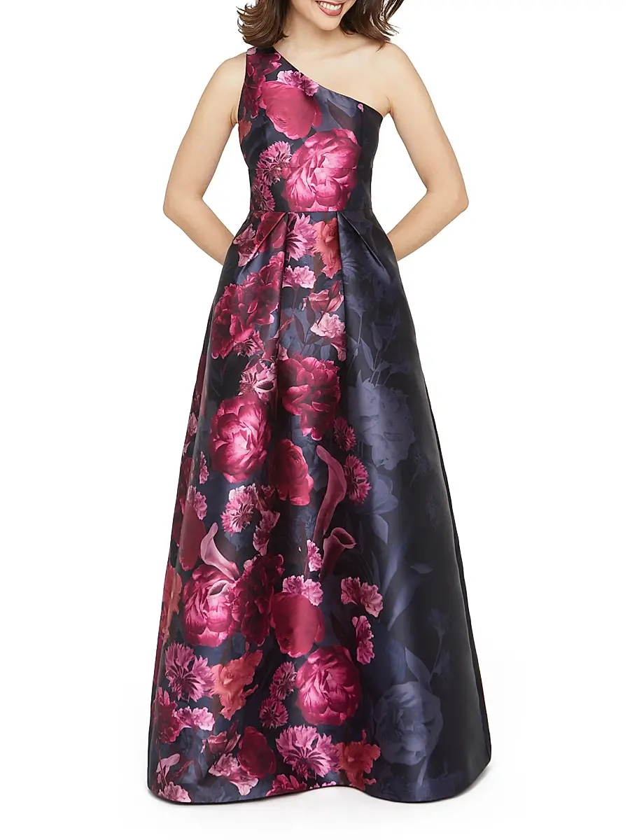 Kay Unger Women's Dianna Floral Mikado One-Shoulder Gown | Thumbnail 5