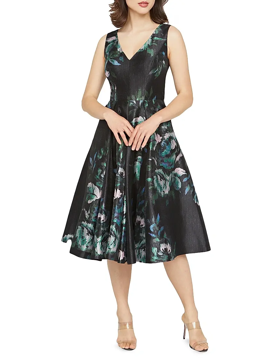 Kay Unger Women's Brooke Floral Mikado Fit & Flare Midi-Dress | Thumbnail 2