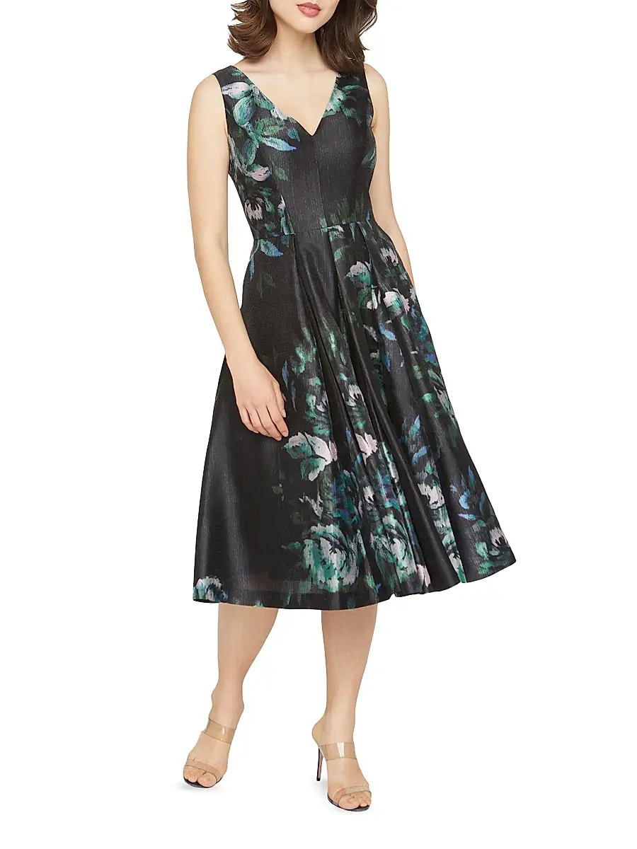 Kay Unger Women's Brooke Floral Mikado Fit & Flare Midi-Dress | Thumbnail 3