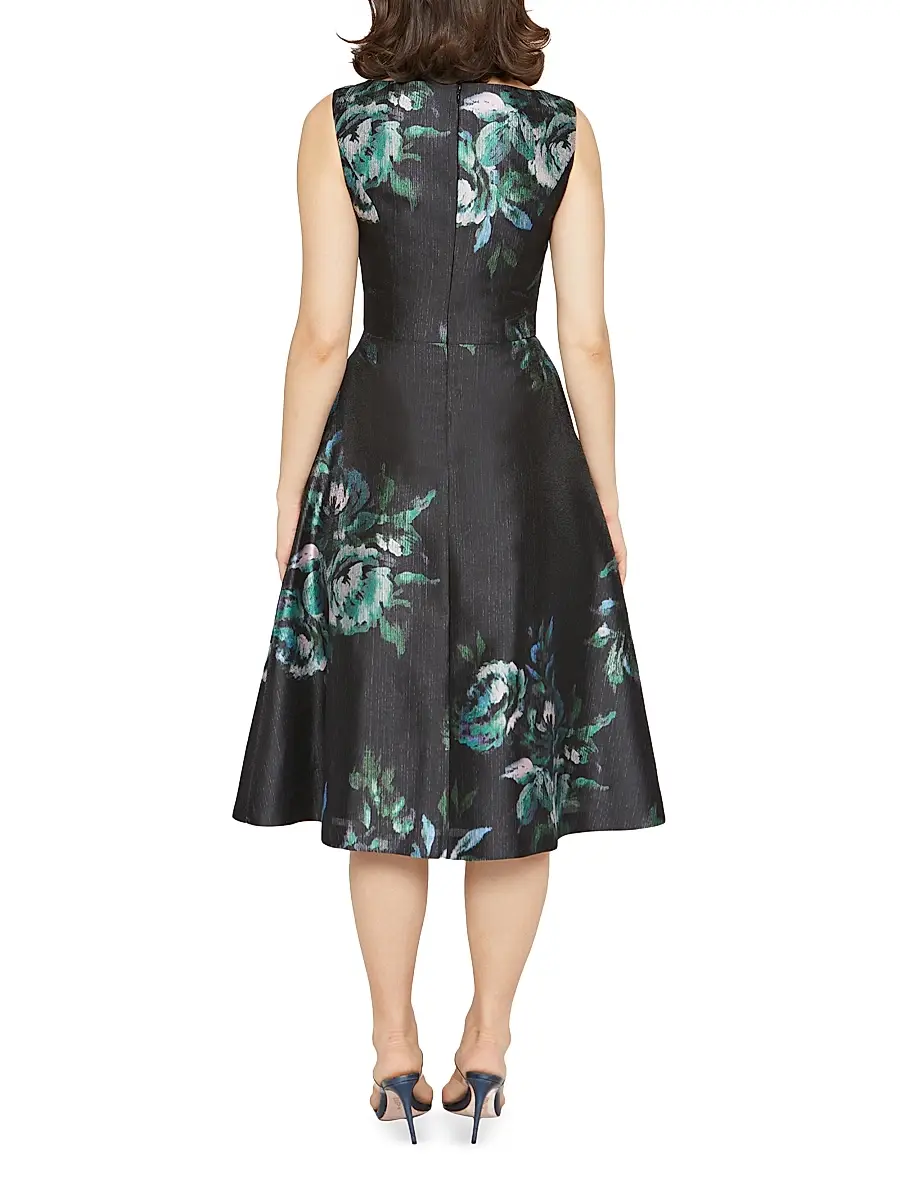 Kay Unger Women's Brooke Floral Mikado Fit & Flare Midi-Dress | Thumbnail 5