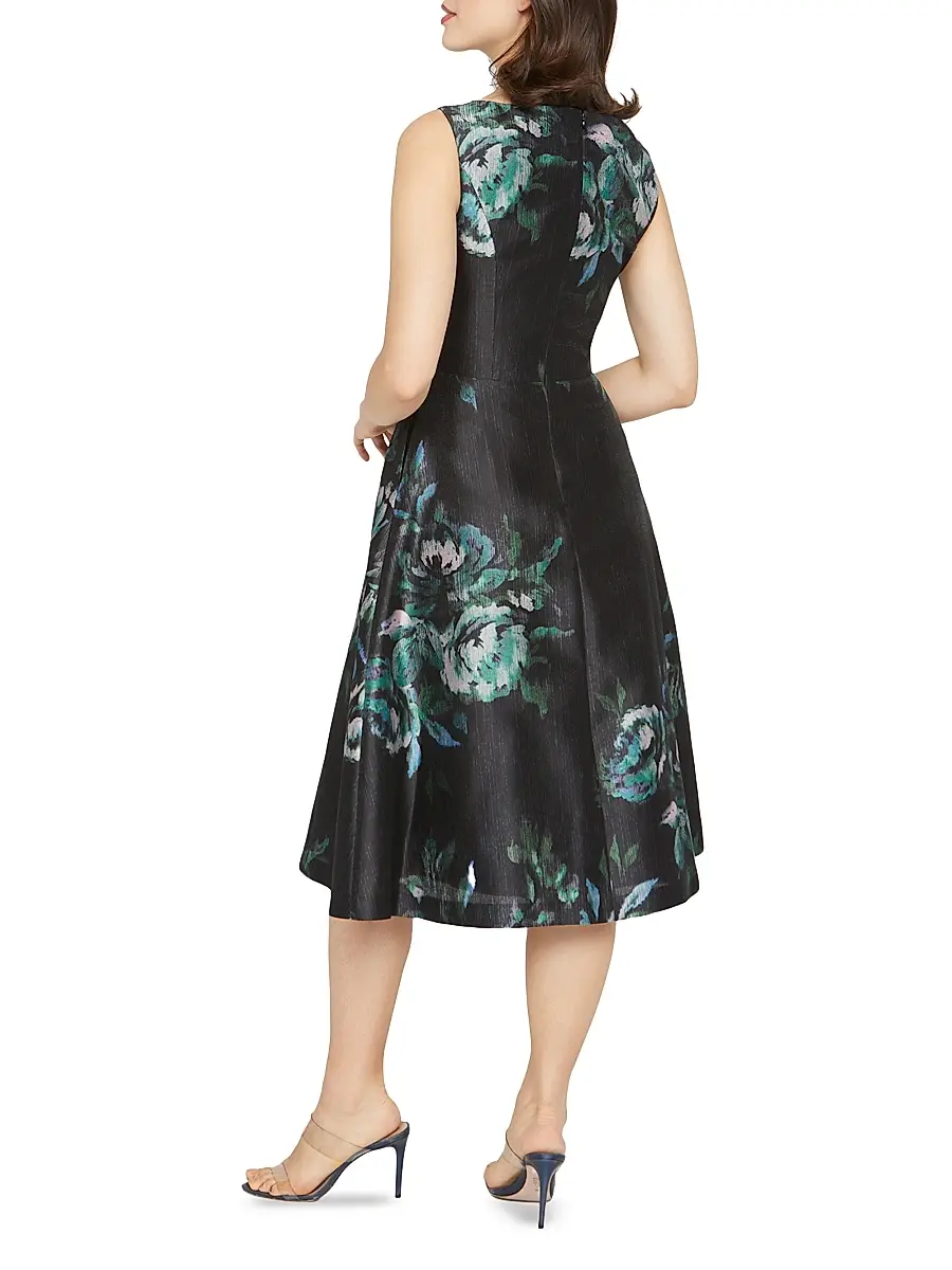 Kay Unger Women's Brooke Floral Mikado Fit & Flare Midi-Dress | Thumbnail 6