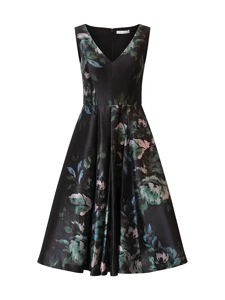 Kay Unger Women's Brooke Floral Mikado Fit & Flare Midi-Dress - Black | Image 1 Kay Unger Women's Brooke Floral Mikado Fit & Flare Midi-Dress - Black | Image 1
