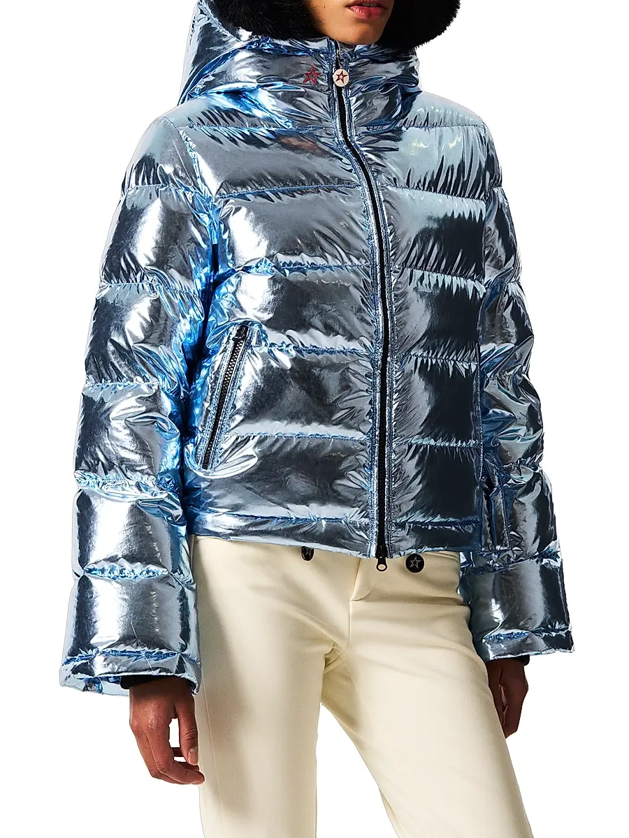 Perfect Moment Women's Polar Flare Houndstooth Ski Jacket - Light Blue Foil | Image 1 Perfect Moment Women's Polar Flare Houndstooth Ski Jacket - Light Blue Foil | Image 1