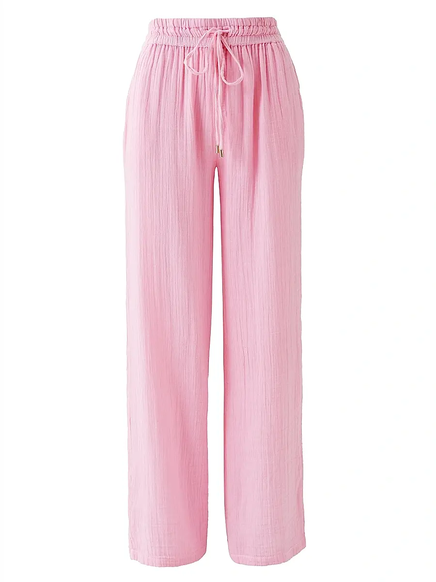 Melissa Odabash Women's Krissy Crinkle Cotton Wide-Leg Pants - Rose | Image 1 Melissa Odabash Women's Krissy Crinkle Cotton Wide-Leg Pants - Rose | Image 1