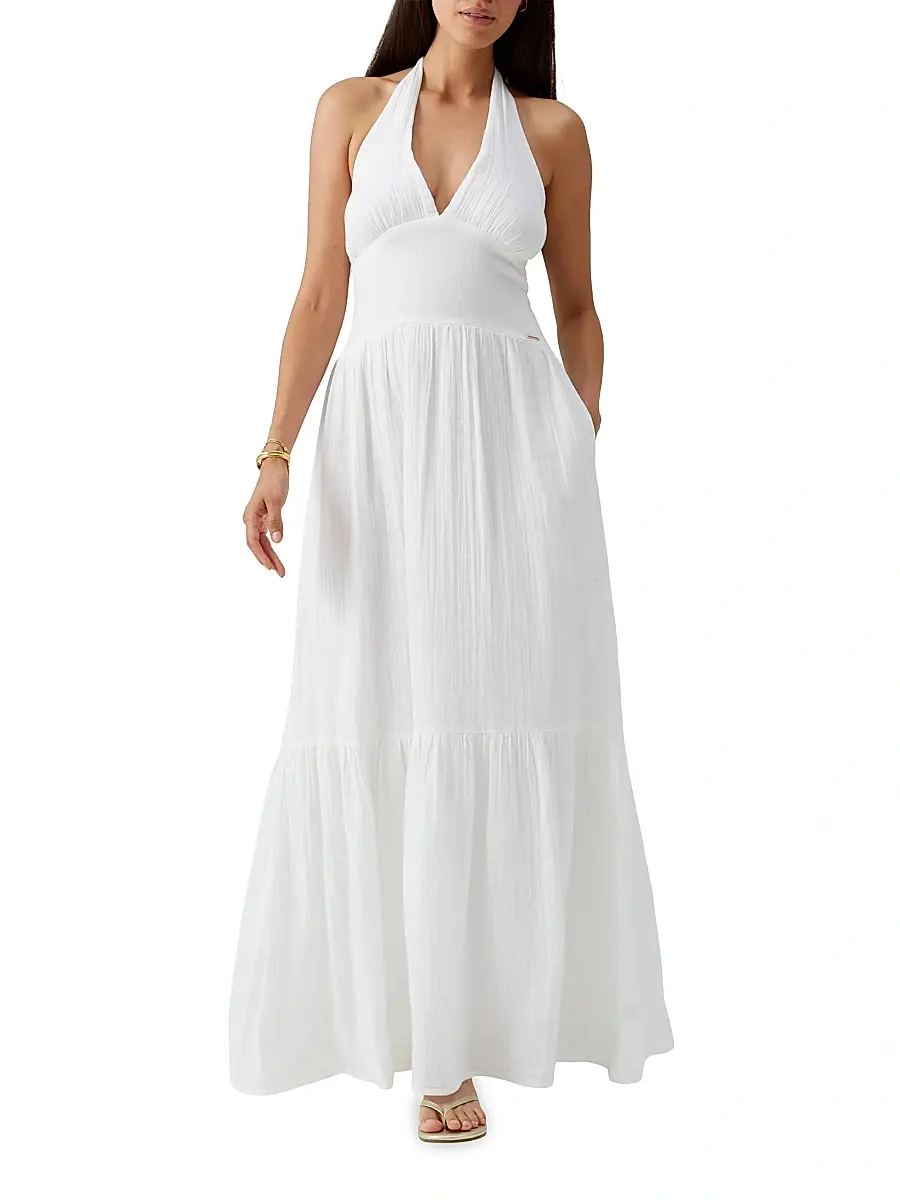 Melissa Odabash Women's Shay Crinkled Cotton Halterneck Maxi Dress | Thumbnail 2 Melissa Odabash Women's Shay Crinkled Cotton Halterneck Maxi Dress | Thumbnail 2