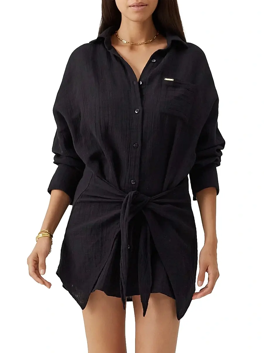 Melissa Odabash Women's Sara Cotton Tie-Waist Mini-Shirtdress | Thumbnail 3 Melissa Odabash Women's Sara Cotton Tie-Waist Mini-Shirtdress | Thumbnail 3