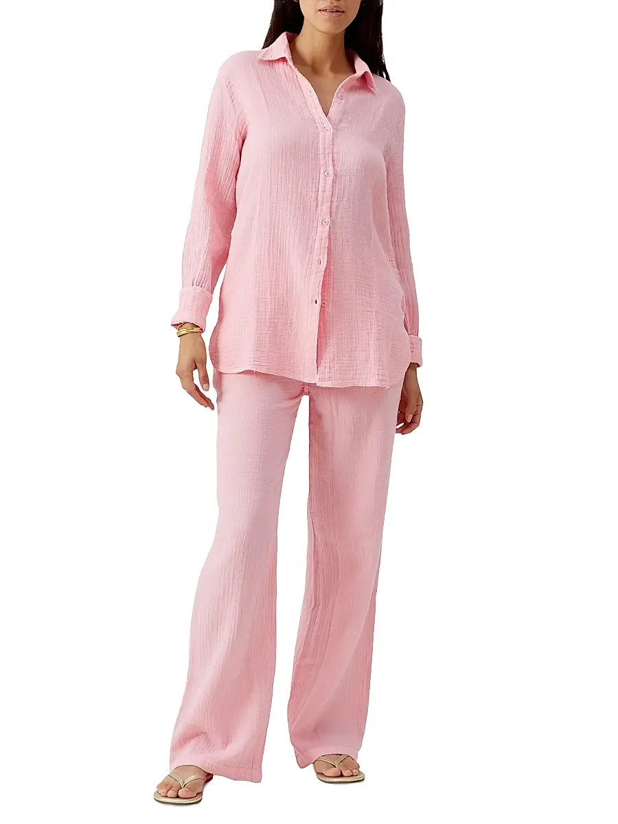 Melissa Odabash Women's Leona Crinkled Cotton Button-Down Shirt | Thumbnail 2 Melissa Odabash Women's Leona Crinkled Cotton Button-Down Shirt | Thumbnail 2