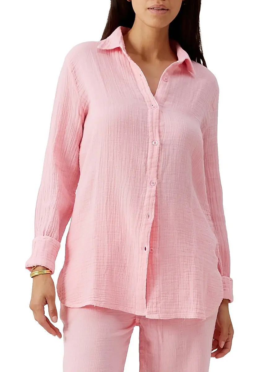 Melissa Odabash Women's Leona Crinkled Cotton Button-Down Shirt | Thumbnail 3 Melissa Odabash Women's Leona Crinkled Cotton Button-Down Shirt | Thumbnail 3