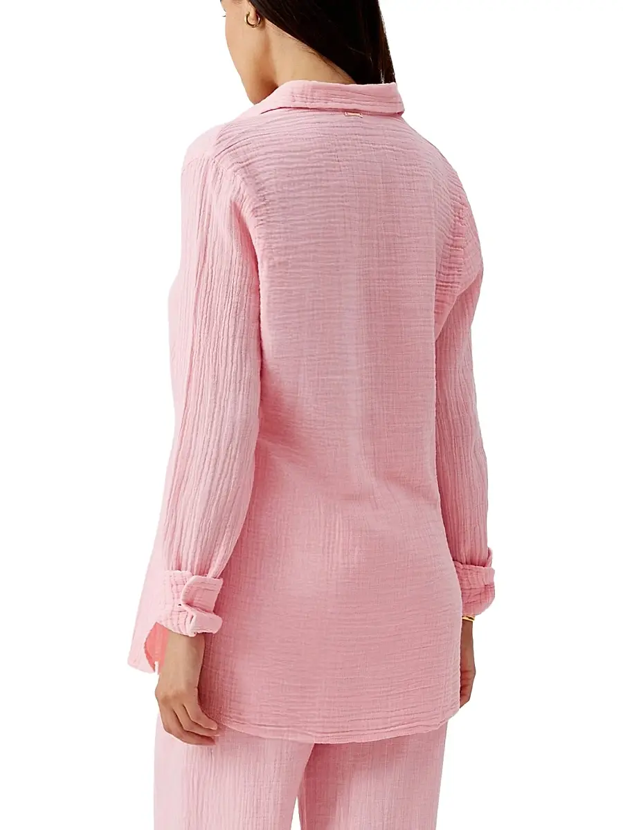 Melissa Odabash Women's Leona Crinkled Cotton Button-Down Shirt | Thumbnail 4 Melissa Odabash Women's Leona Crinkled Cotton Button-Down Shirt | Thumbnail 4