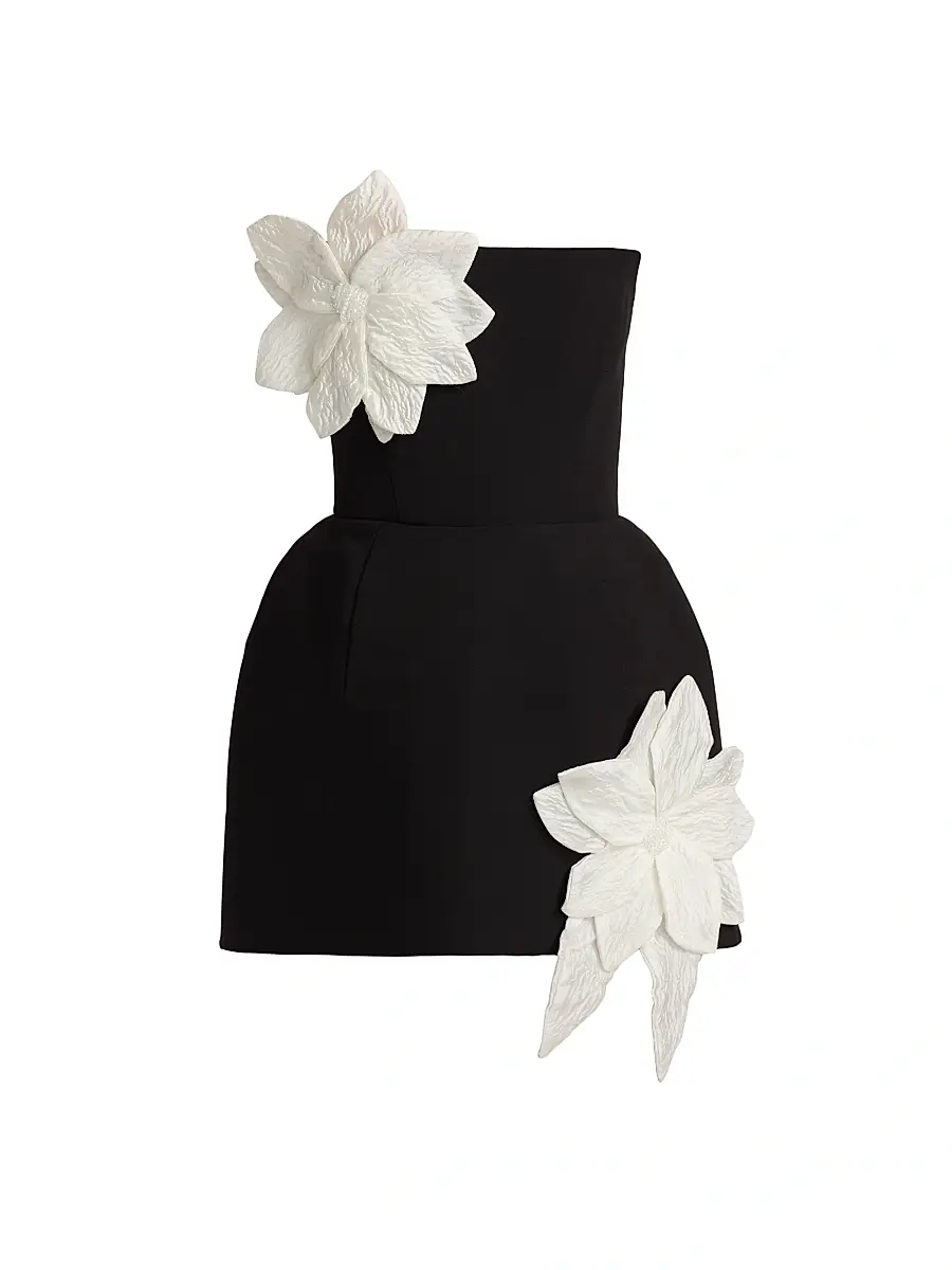 Bronx and Banco Women's Maraya Jasmine Floral-Appliqué Fit & Flare Minidress - Black White | Image 1 Bronx and Banco Women's Maraya Jasmine Floral-Appliqué Fit & Flare Minidress - Black White | Image 1