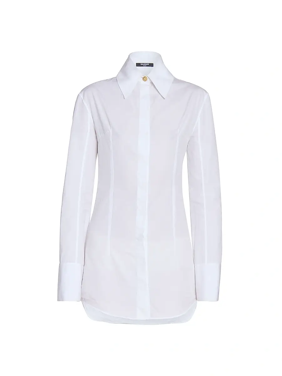Balmain Women's Fitted Cotton Poplin Shirt - Blanc Optique | Image 1 Balmain Women's Fitted Cotton Poplin Shirt - Blanc Optique | Image 1