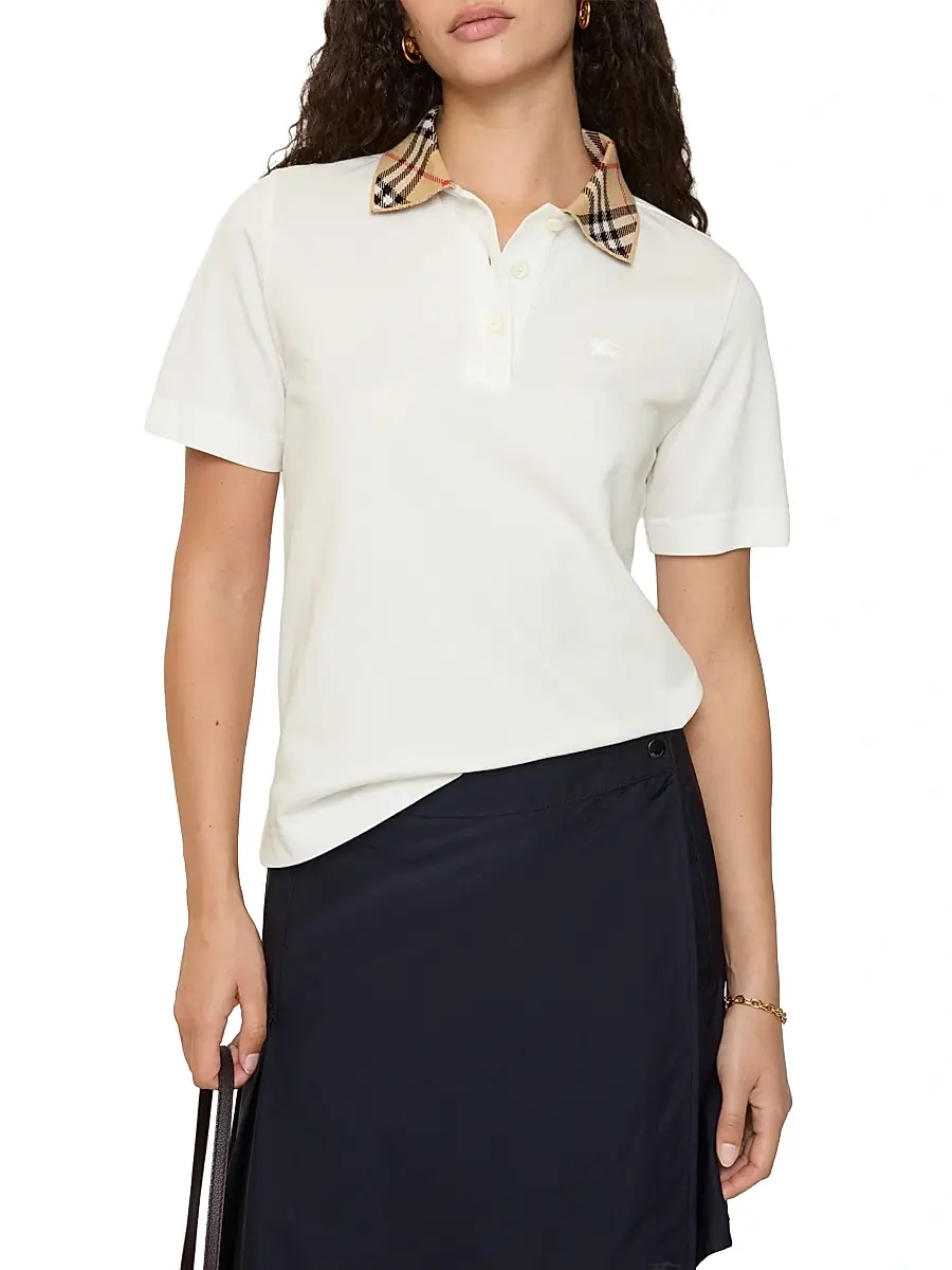 Burberry Women's Imogen Check-Collar Polo Shirt | Thumbnail 2 Burberry Women's Imogen Check-Collar Polo Shirt | Thumbnail 2