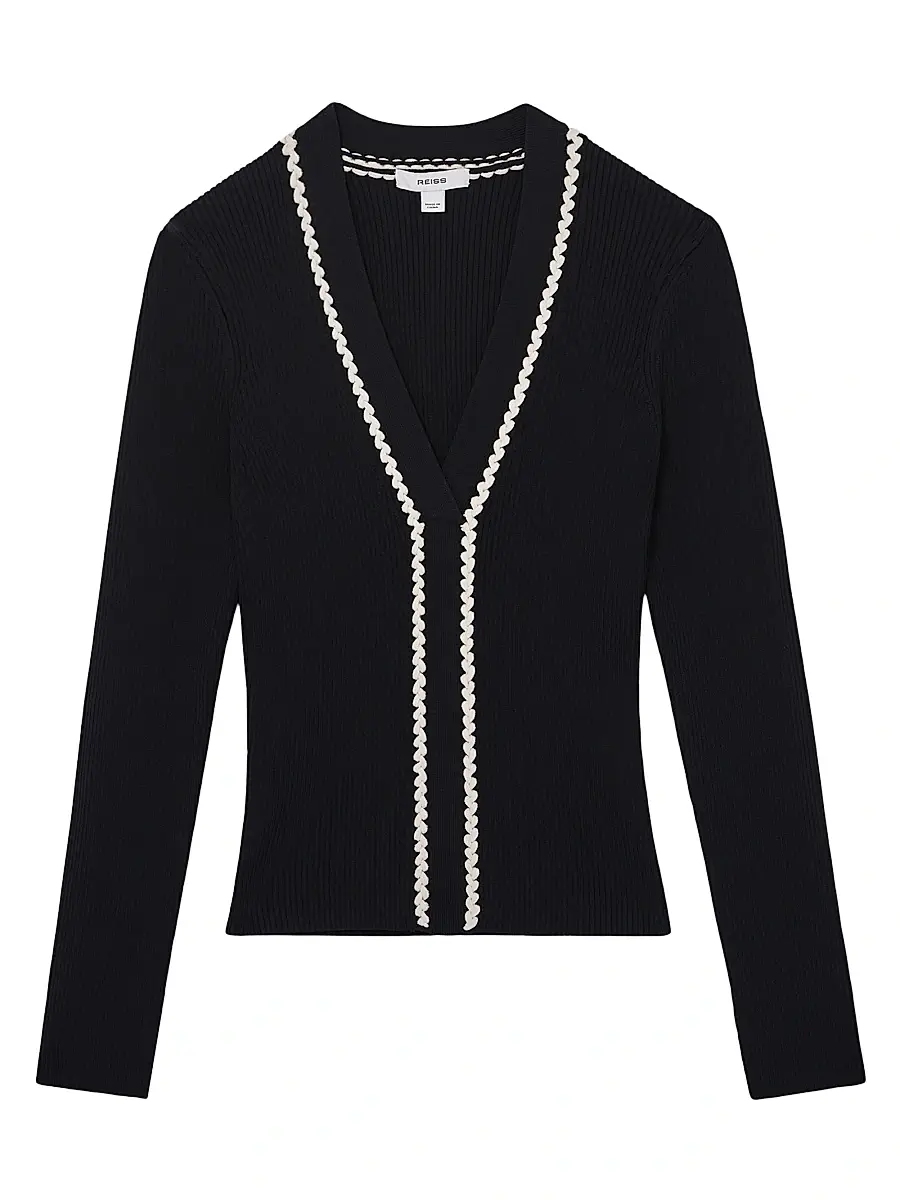 Reiss Women's Lauri Craft-Stitch Top - Navy | Image 1 Reiss Women's Lauri Craft-Stitch Top - Navy | Image 1