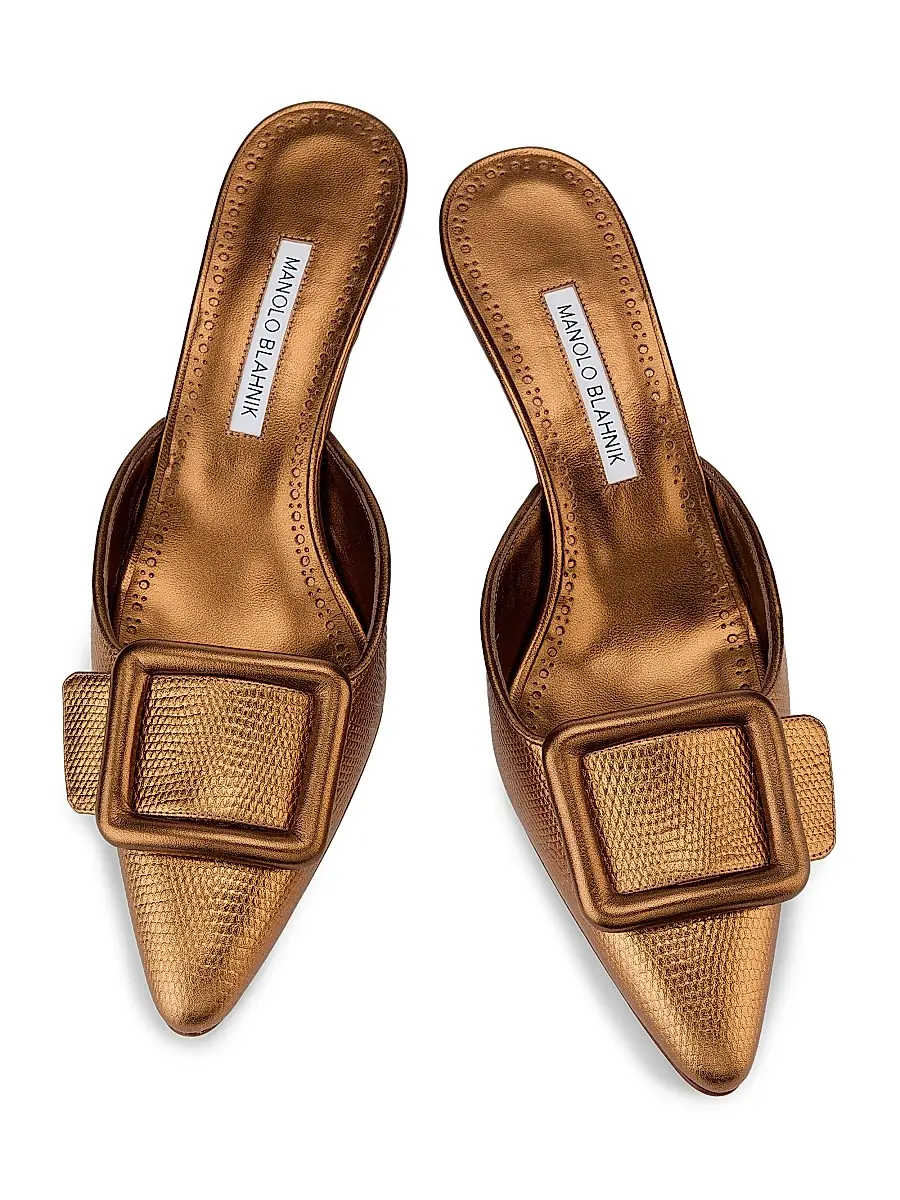 Manolo Blahnik Women's Maysalebi 50MM Snake-Embossed Metallic Leather Mules - Bronze | Thumbnail 4 Manolo Blahnik Women's Maysalebi 50MM Snake-Embossed Metallic Leather Mules - Bronze | Thumbnail 4