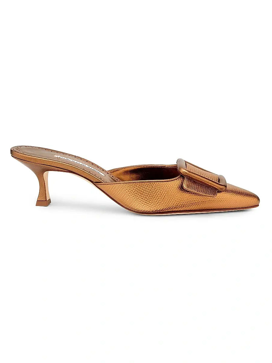 Manolo Blahnik Women's Maysalebi 50MM Snake-Embossed Metallic Leather Mules - Bronze | Image 1 Manolo Blahnik Women's Maysalebi 50MM Snake-Embossed Metallic Leather Mules - Bronze | Image 1
