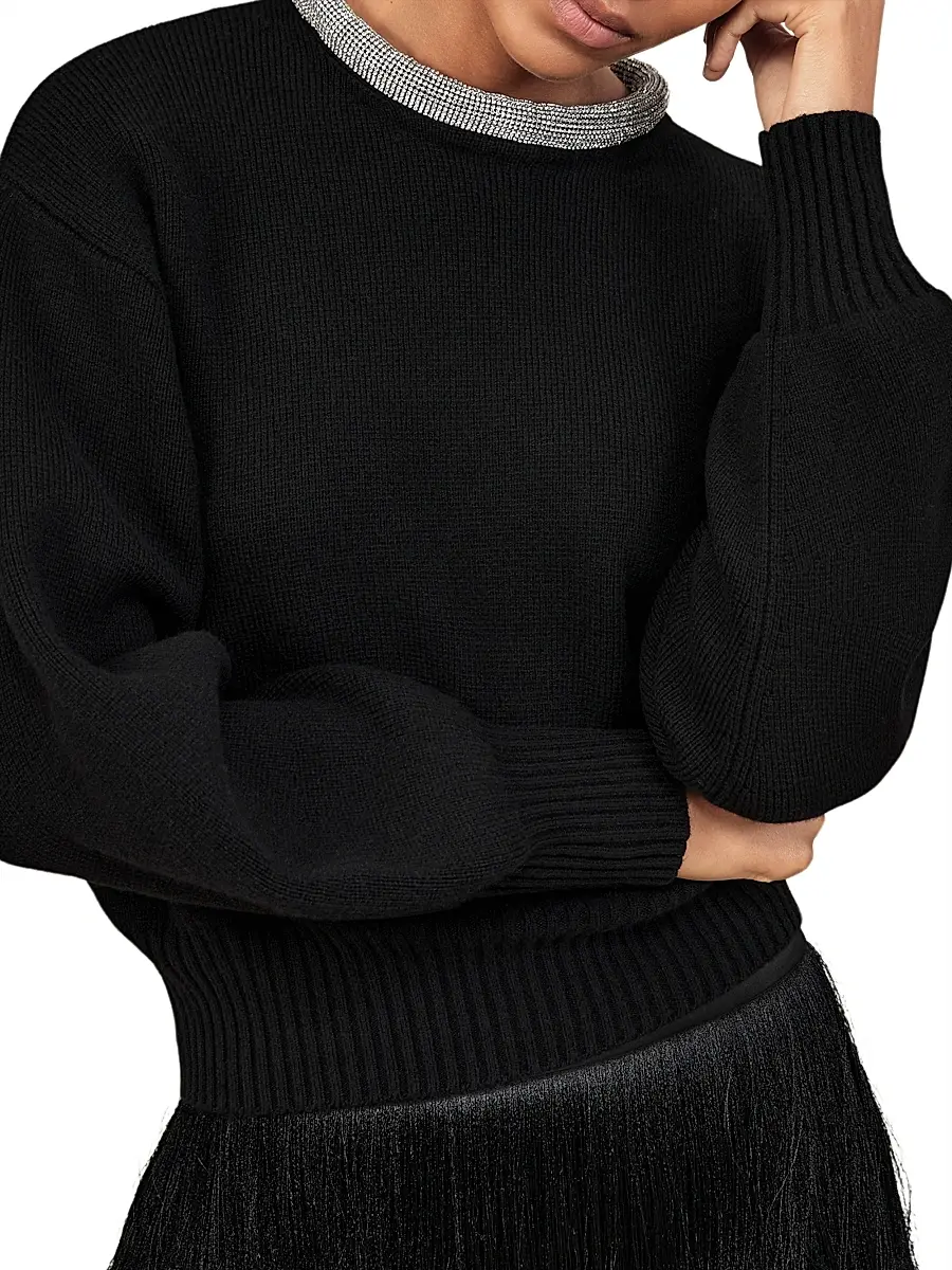 Reiss Women's Crissie Embellished Necklace-Trim Knit Sweater | Thumbnail 2 Reiss Women's Crissie Embellished Necklace-Trim Knit Sweater | Thumbnail 2