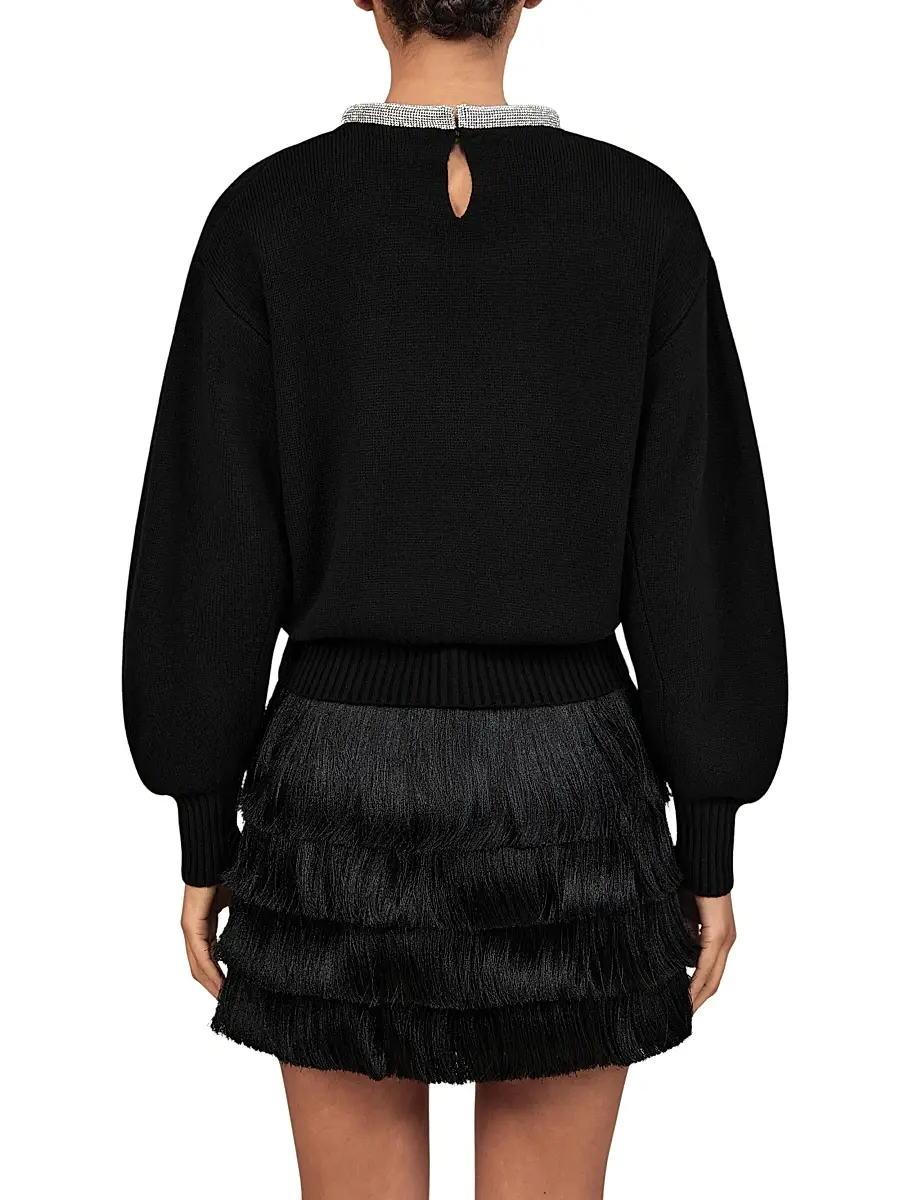 Reiss Women's Crissie Embellished Necklace-Trim Knit Sweater | Thumbnail 3 Reiss Women's Crissie Embellished Necklace-Trim Knit Sweater | Thumbnail 3