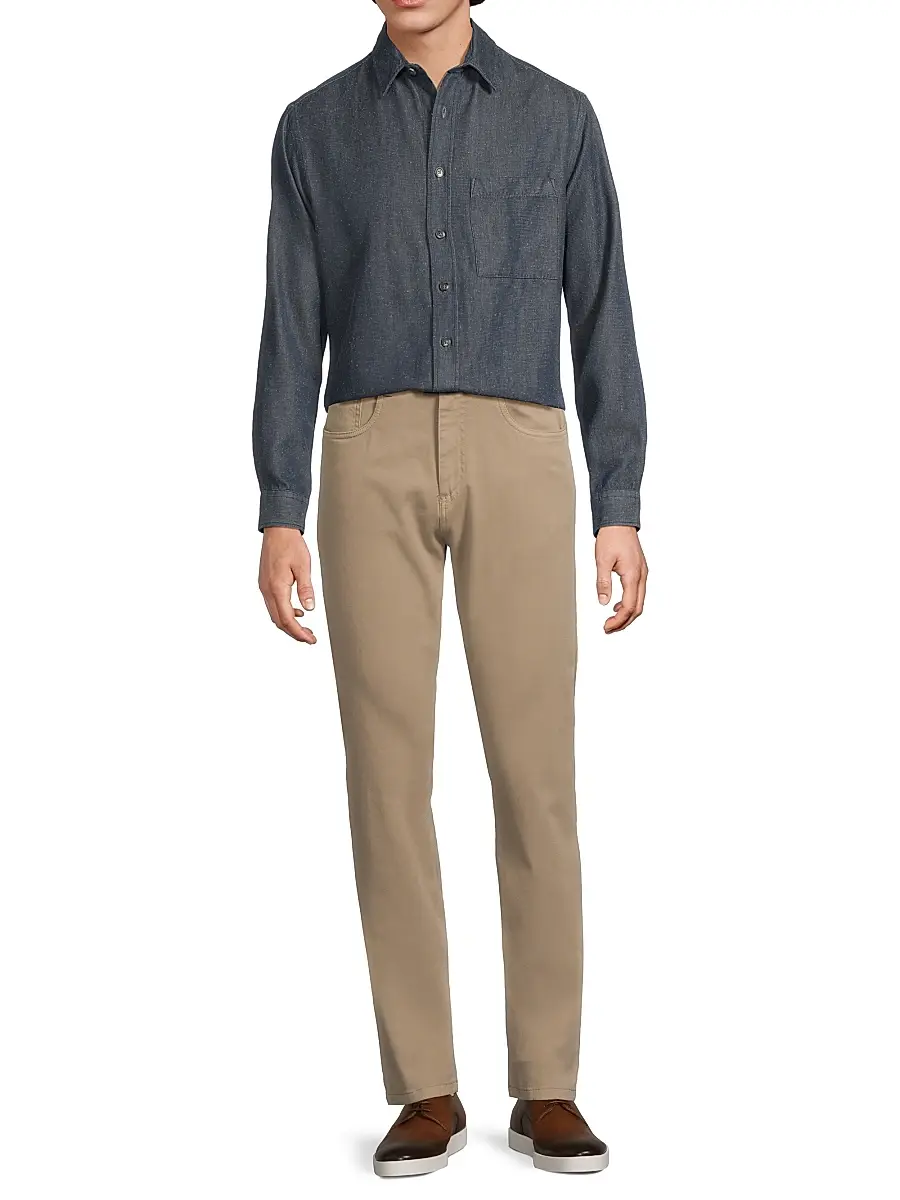 Canali Men's Cotton Mélange Denim Button-Front Shirt | Thumbnail 2