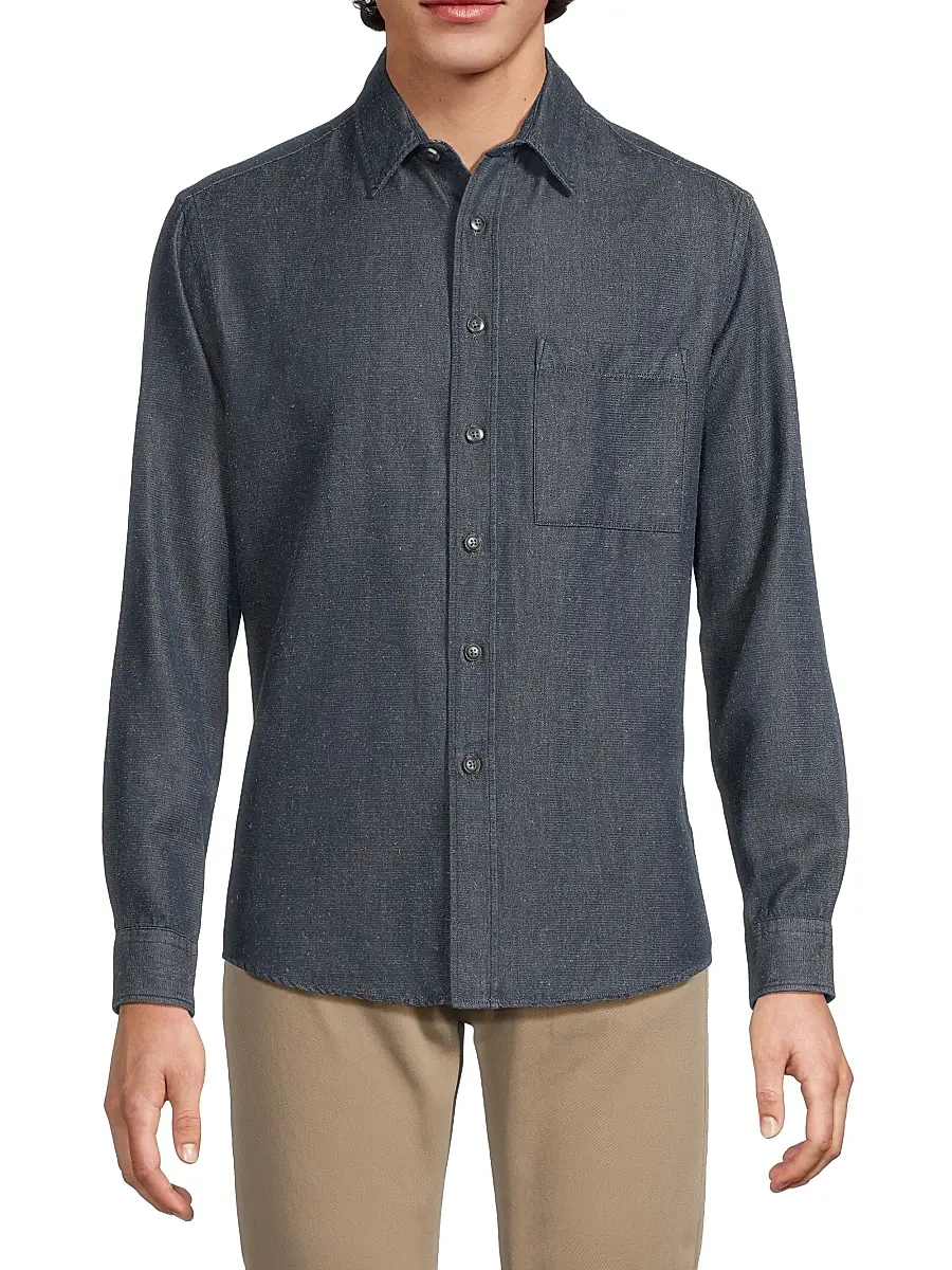 Canali Men's Cotton Mélange Denim Button-Front Shirt | Thumbnail 3