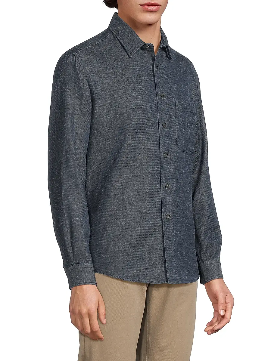 Canali Men's Cotton Mélange Denim Button-Front Shirt | Thumbnail 4