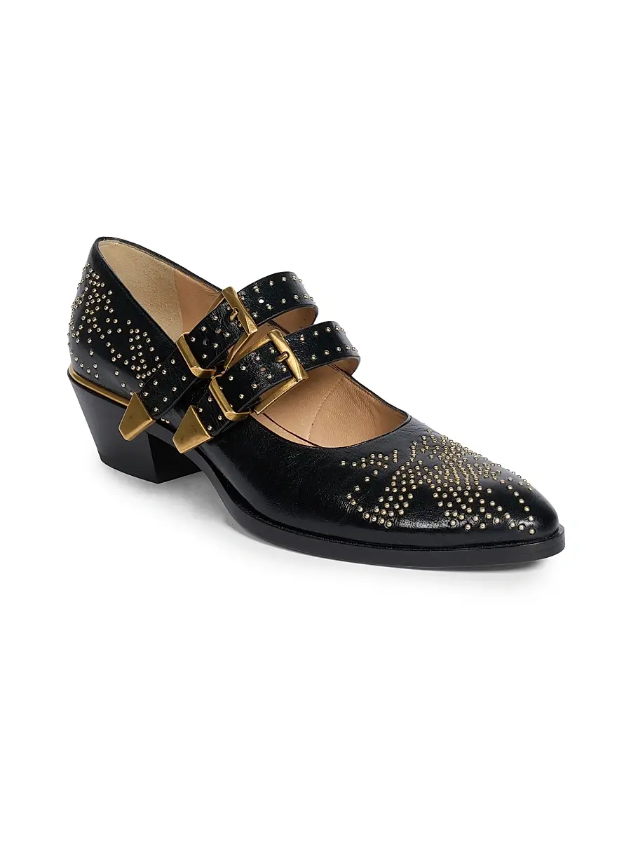 Chloé Women's Susan Stud-Embellished Leather Mary Janes - Black | Thumbnail 2 Chloé Women's Susan Stud-Embellished Leather Mary Janes - Black | Thumbnail 2