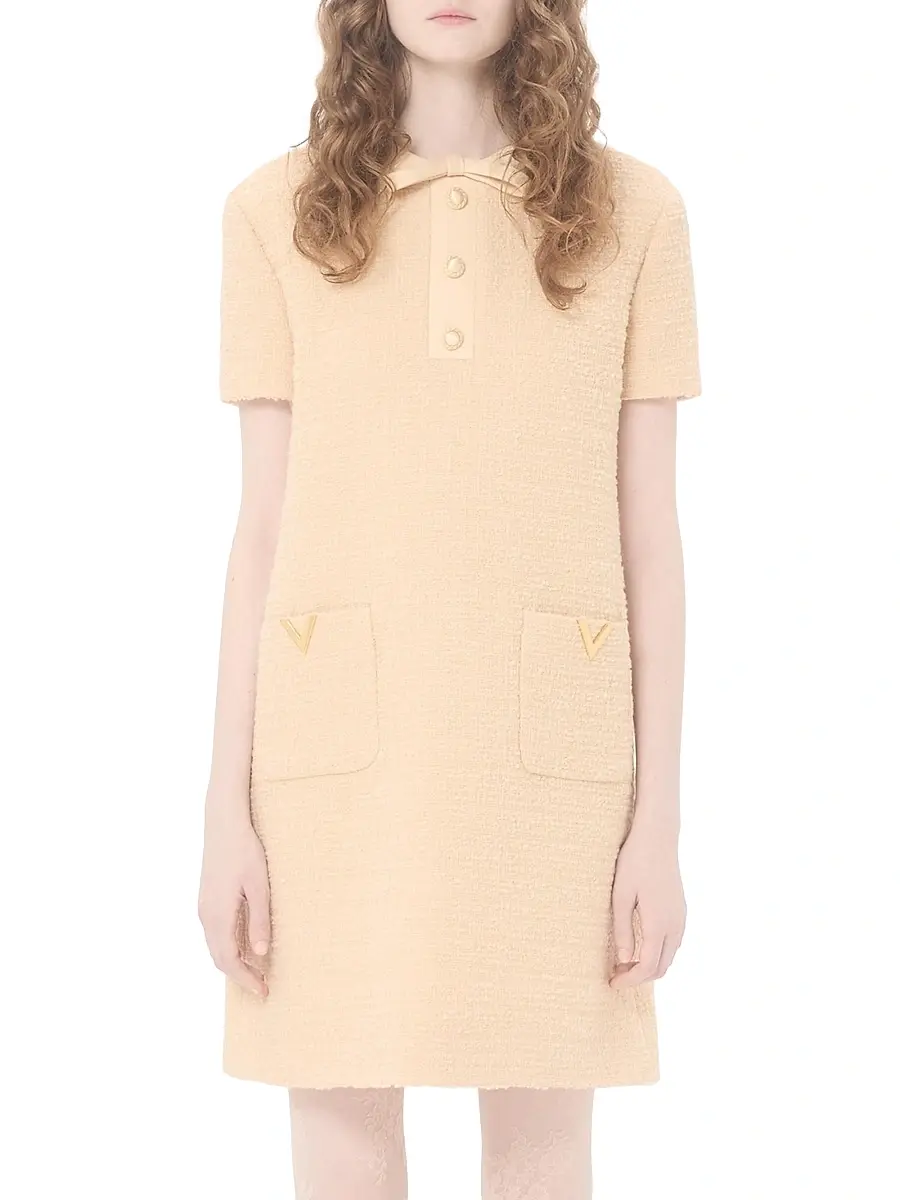Valentino Women's Short Dress in Curly Wool - Birch | Thumbnail 2 Valentino Women's Short Dress in Curly Wool - Birch | Thumbnail 2