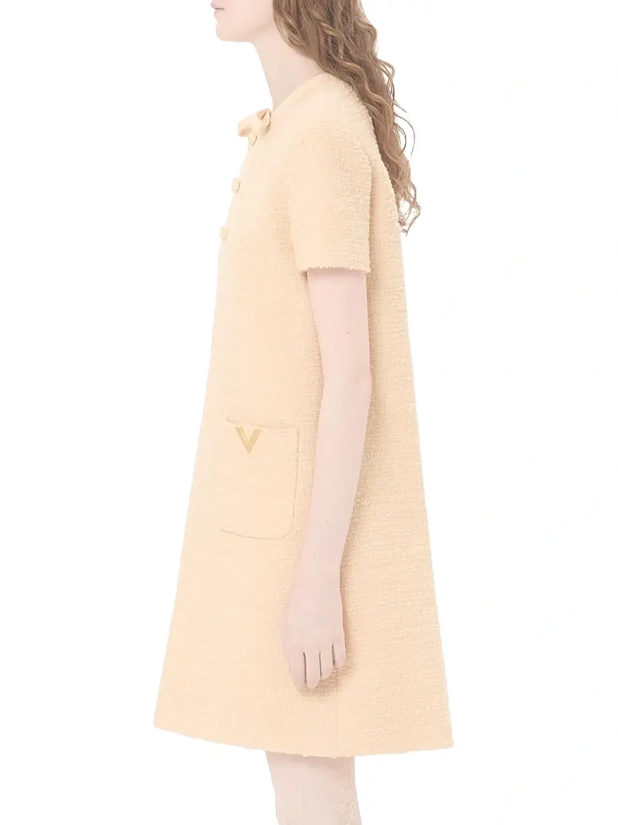 Valentino Women's Short Dress in Curly Wool - Birch | Thumbnail 3 Valentino Women's Short Dress in Curly Wool - Birch | Thumbnail 3