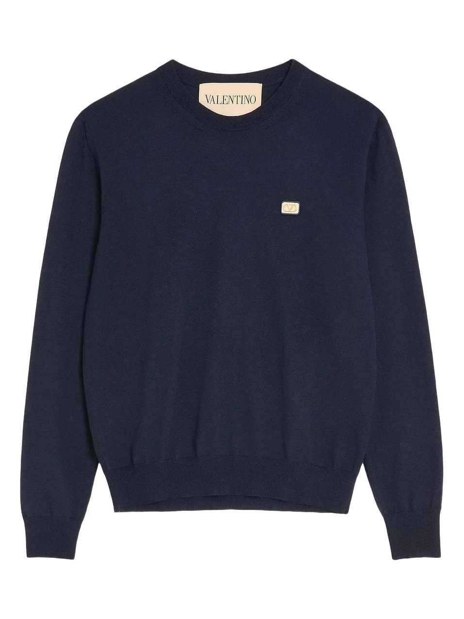 Men's Wool Sweater with Vlogo Patch - Navy