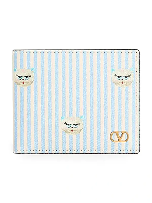 Men's VLogo Signature Wallet in Grainy Calfskin with Le Chat De La Maison Print