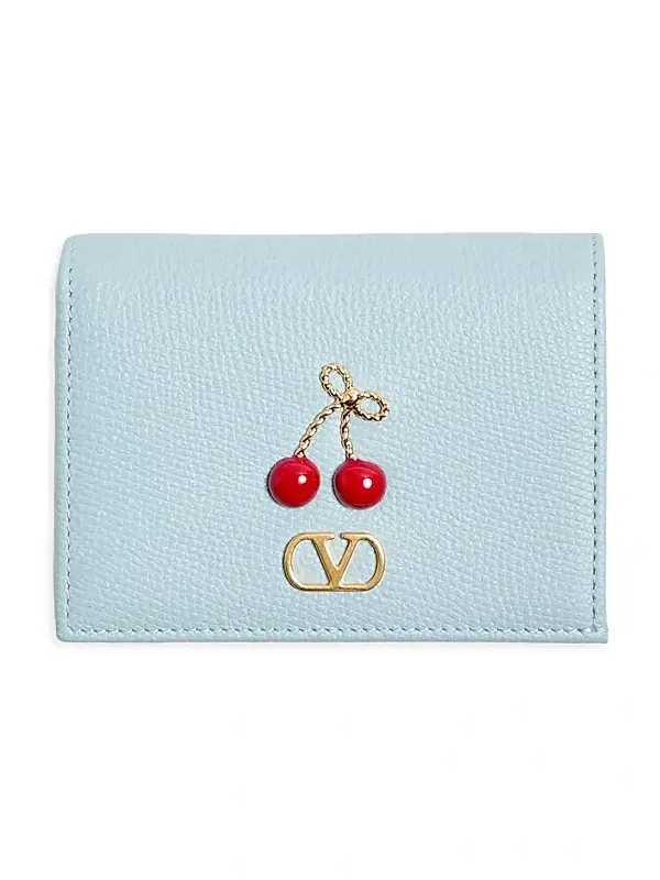 Women's Cherryfic Wallet in Grainy Calfskin - Porcelain Blue