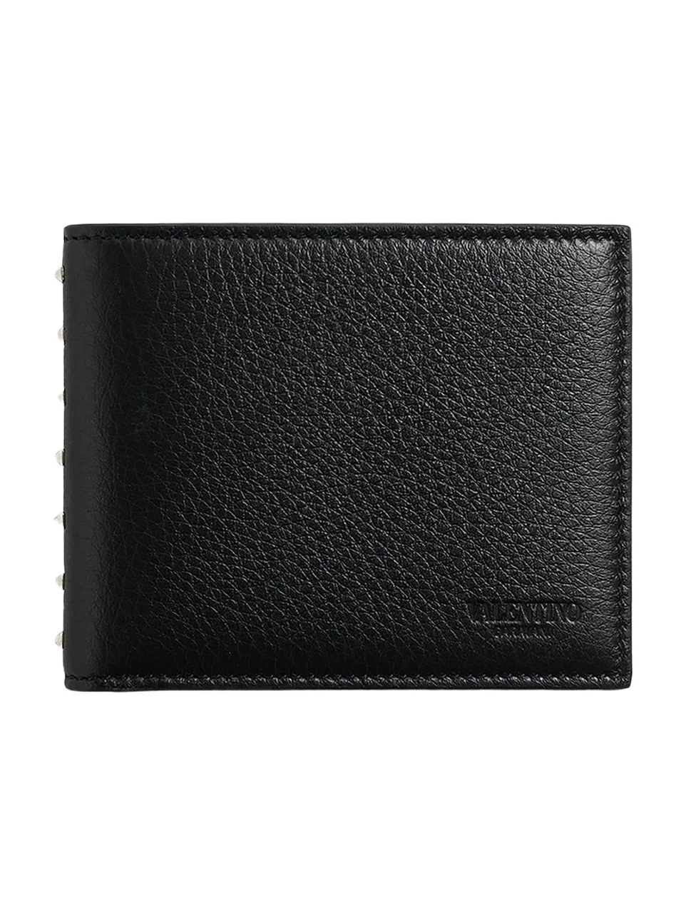Men's Rockstud Wallet in Grainy Calfskin - Black