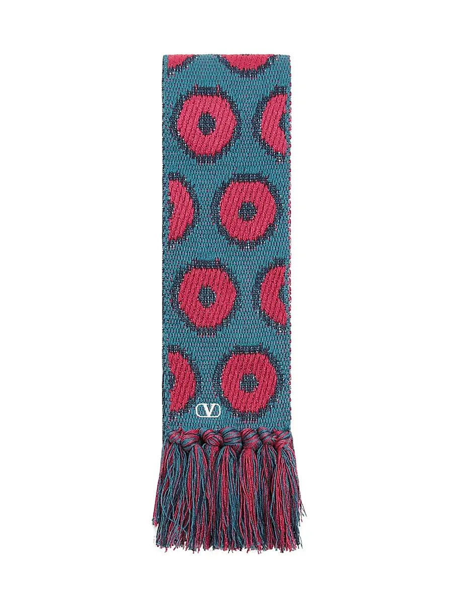 Valentino Men's Antibes Cotton Scarf with Fringe - Red Blue | Thumbnail 4 Valentino Men's Antibes Cotton Scarf with Fringe - Red Blue | Thumbnail 4