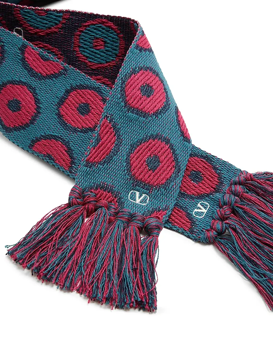 Valentino Men's Antibes Cotton Scarf with Fringe - Red Blue | Thumbnail 5 Valentino Men's Antibes Cotton Scarf with Fringe - Red Blue | Thumbnail 5