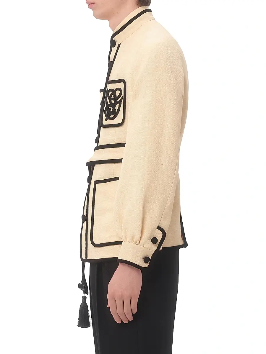 Valentino Men's Silk and Jute Canvas Jacket with VG Embroidery - Butter | Thumbnail 4 Valentino Men's Silk and Jute Canvas Jacket with VG Embroidery - Butter | Thumbnail 4