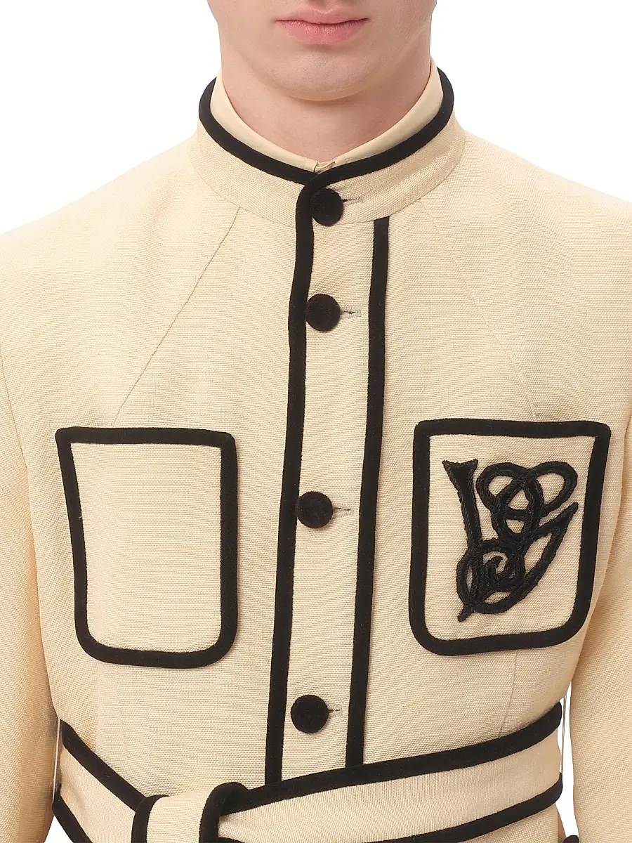 Valentino Men's Silk and Jute Canvas Jacket with VG Embroidery - Butter | Thumbnail 7 Valentino Men's Silk and Jute Canvas Jacket with VG Embroidery - Butter | Thumbnail 7