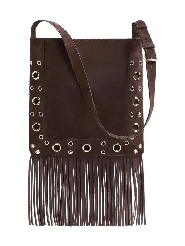 Men's Nellcôte Suede Shoulder Bag with Fringes - Brown Men's Nellcôte Suede Shoulder Bag with Fringes - Brown